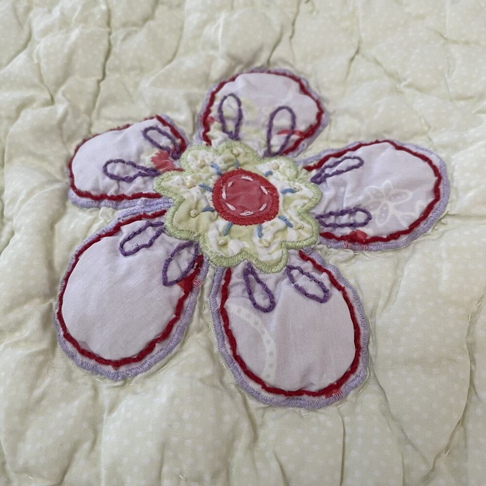 Pottery Barn Kids Quilted Pillow Sham Standard Floral Patchwork Tie Back - Picture 2 of 12